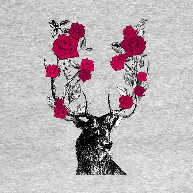 Stag and Roses | Stag and Flowers | Red Roses | by Eclectic At Heart